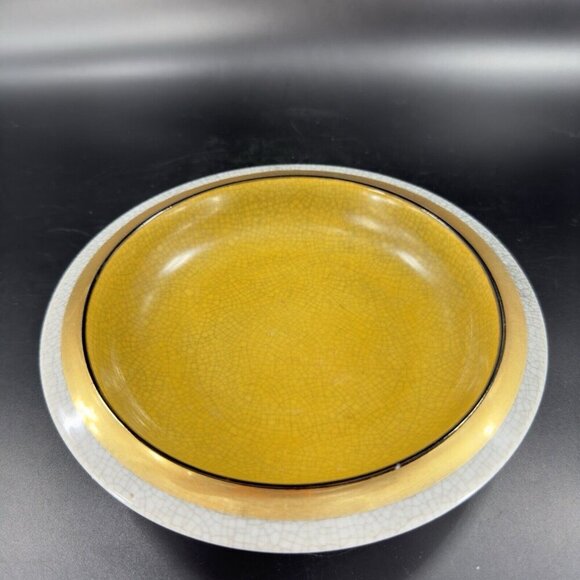 MCM Fitz And Floyd Crackle Finish Ashtray Yellow Center Trinket Dish Plate VTG - Picture 15 of 15